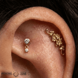 Sutton – Bezel CZ Dangle – 14K Gold Threadless End - piercing - zone.com