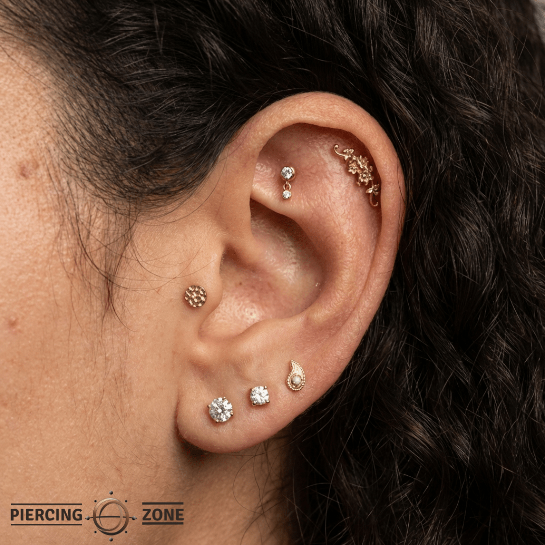 Sutton – Bezel CZ Dangle – 14K Gold Threadless End - piercing - zone.com