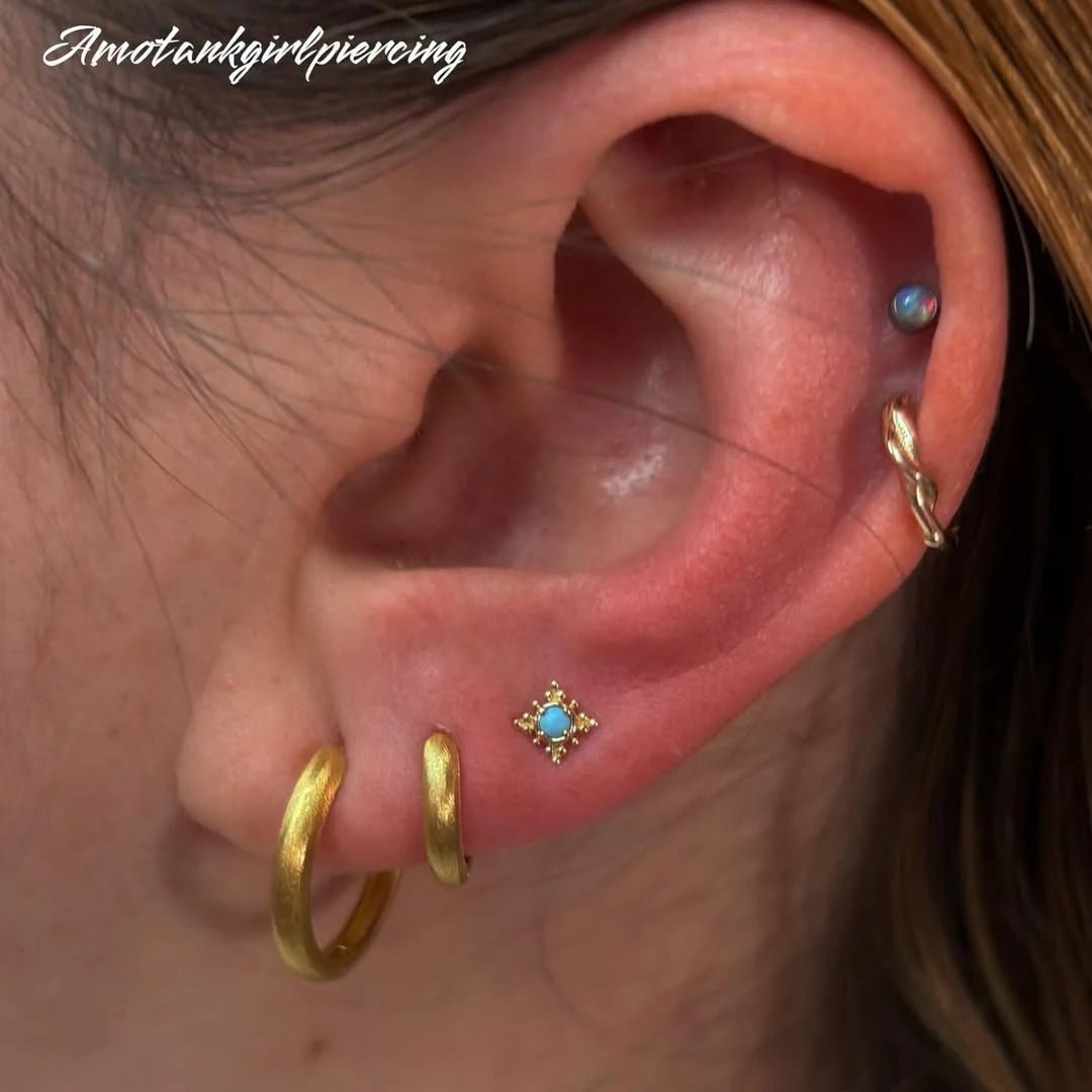 Suz – Turquoise Framed – 14K Gold Threadless End - piercing - zone.com
