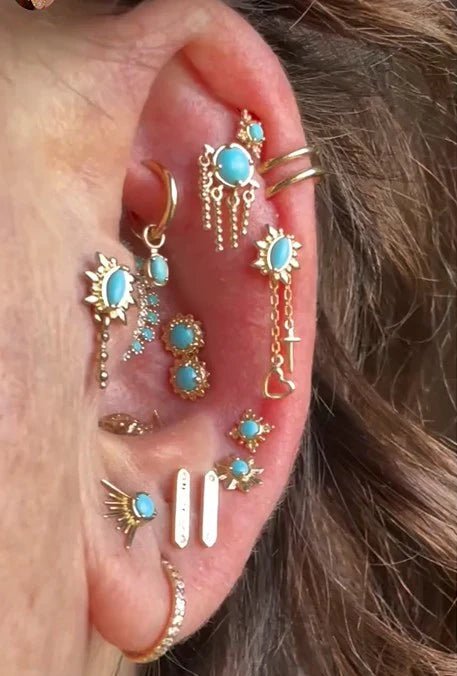 Suz – Turquoise Framed – 14K Gold Threadless End - piercing - zone.com