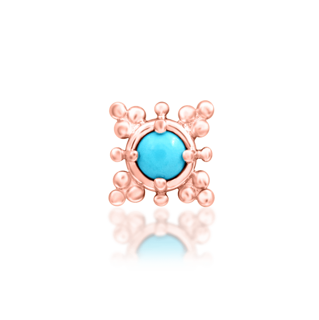 Suz – Turquoise Framed – 14K Gold Threadless End - piercing - zone.com