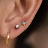 Suz – Turquoise Framed – 14K Gold Threadless End - piercing - zone.com