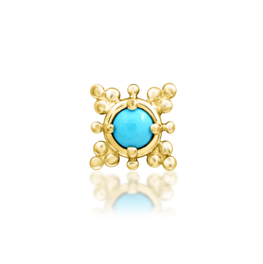 Suz – Turquoise Framed – 14K Gold Threadless End - piercing - zone.com