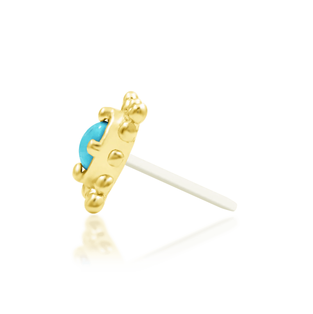 Suz – Turquoise Framed – 14K Gold Threadless End - piercing - zone.com