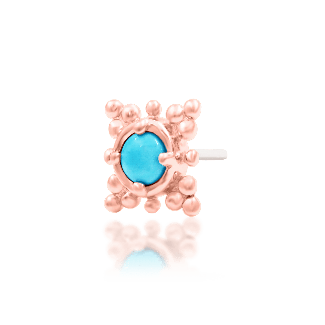 Suz – Turquoise Framed – 14K Gold Threadless End - piercing - zone.com