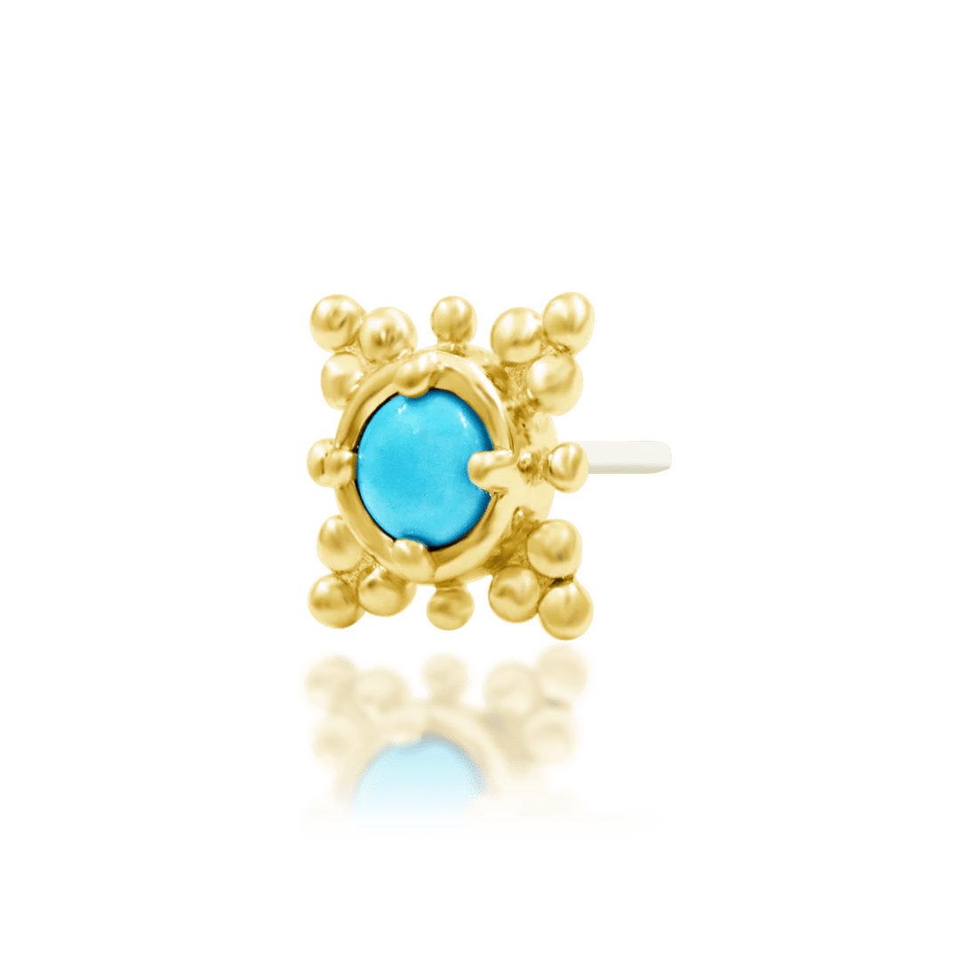 Suz – Turquoise Framed – 14K Gold Threadless End - piercing - zone.com