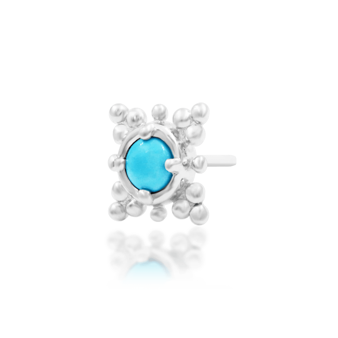 Suz – Turquoise Framed – 14K Gold Threadless End - piercing - zone.com