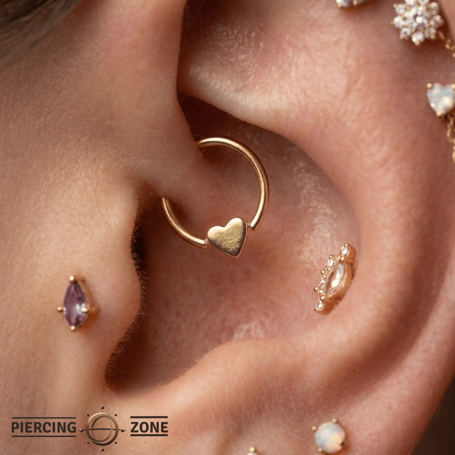 Sweet Heart - 14K Gold Heart Fixed Bead Ring - piercing - zone.com