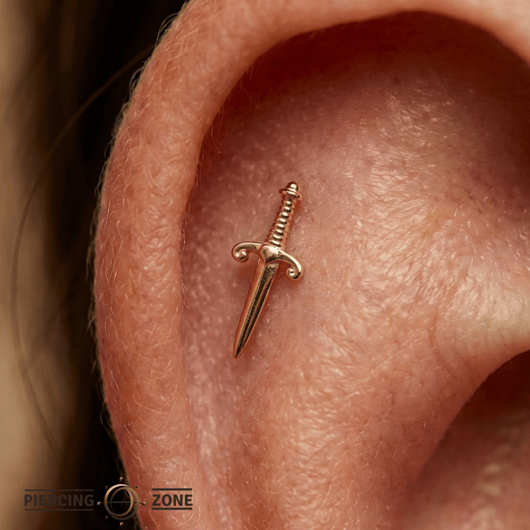 Sword – 14K Gold Threadless/Threaded End - piercing - zone.com