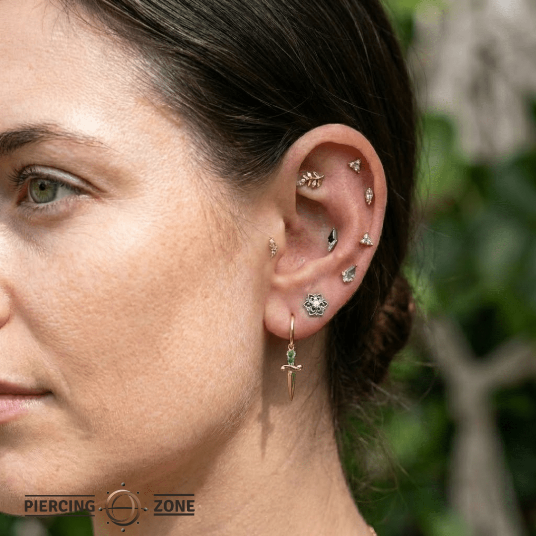 Sword with Gems – 14K & 18K Gold Gemstone Charm - piercing - zone.com