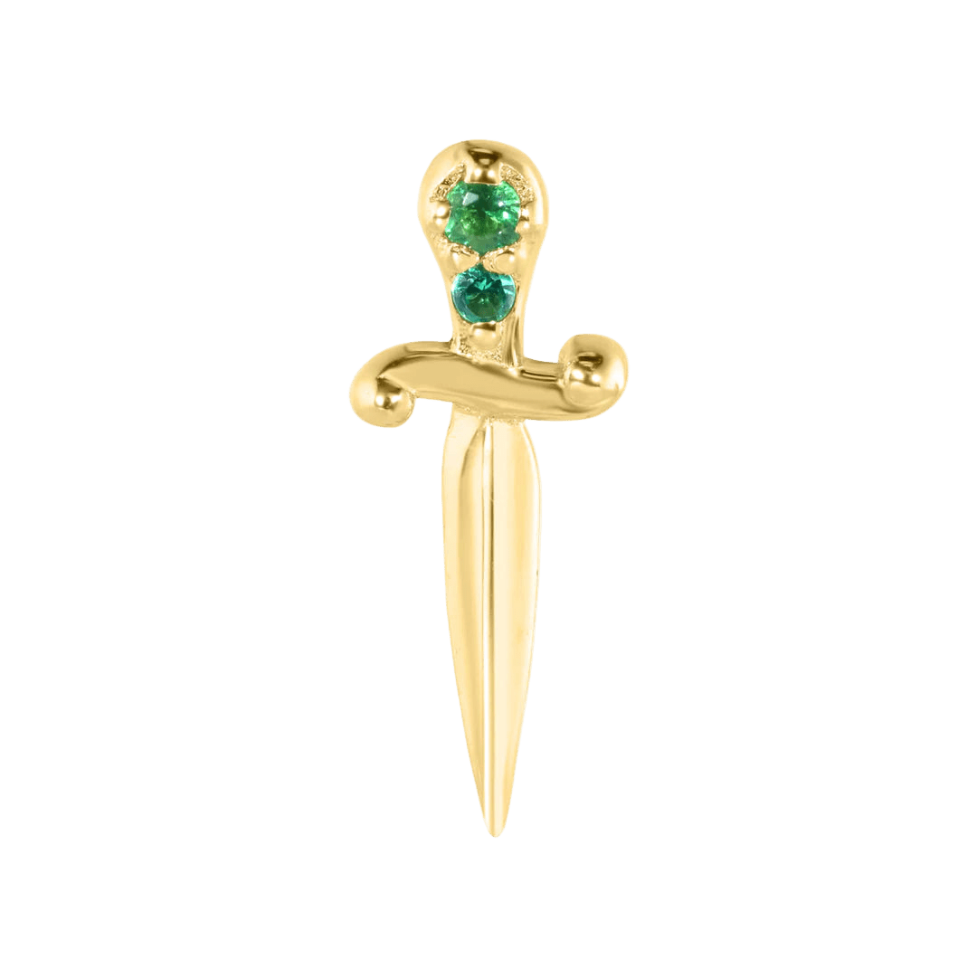 Sword with Gems – 14K Gold Threadless End - piercing - zone.com