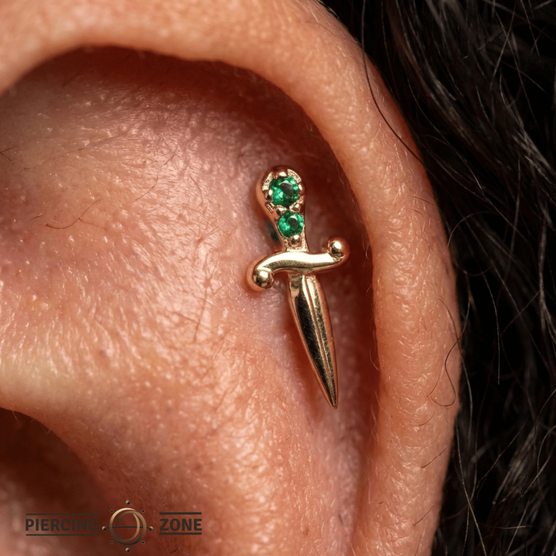 Sword with Gems – 14K Gold Threadless/Threaded End - piercing - zone.com