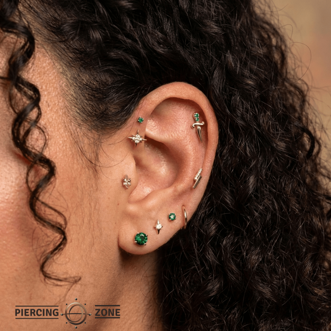 Sword with Gems – 14K Gold Threadless/Threaded End - piercing - zone.com