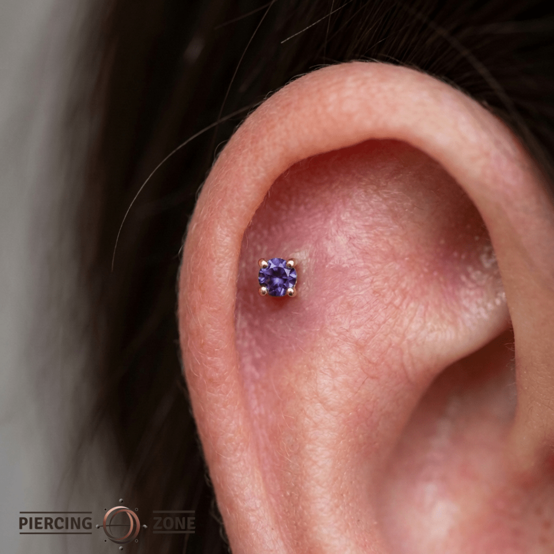 Tanzanite Prong – AAA Gemstone Stud – 14K Gold Threadless End - piercing - zone.com