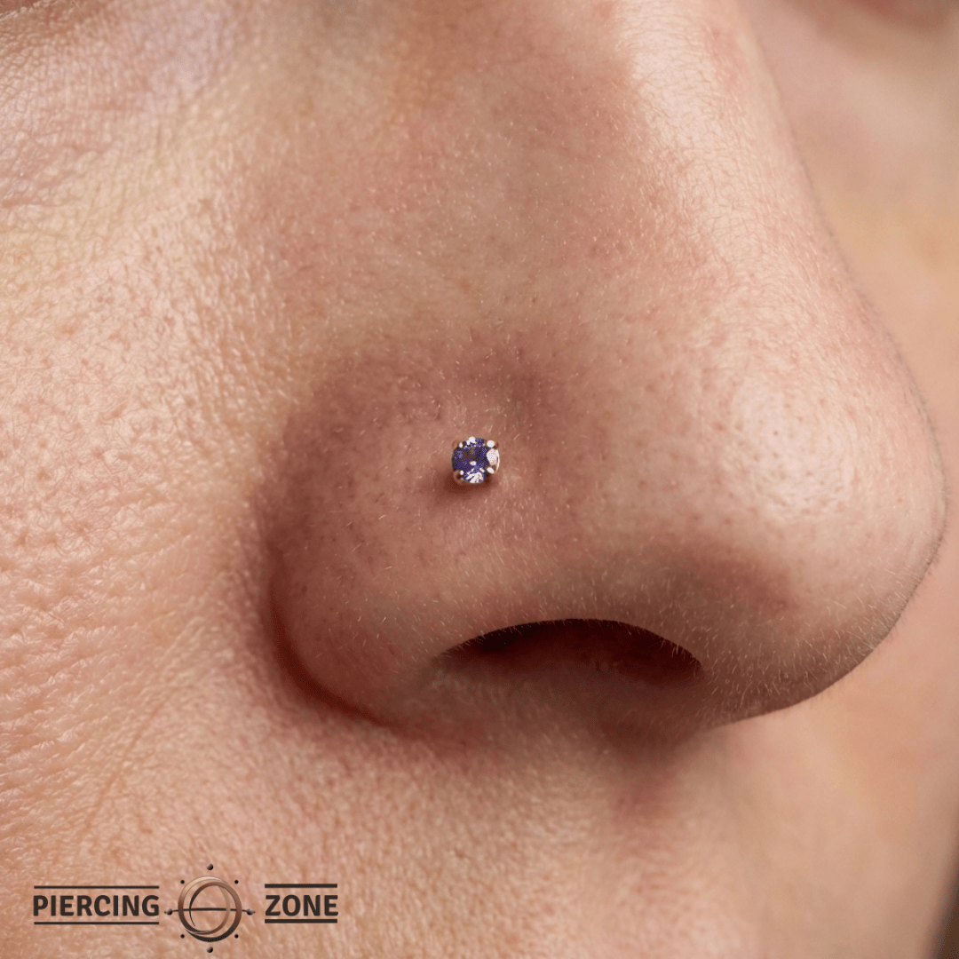 Tanzanite Prong – AAA Gemstone Stud – 14K Gold Threadless End - piercing - zone.com