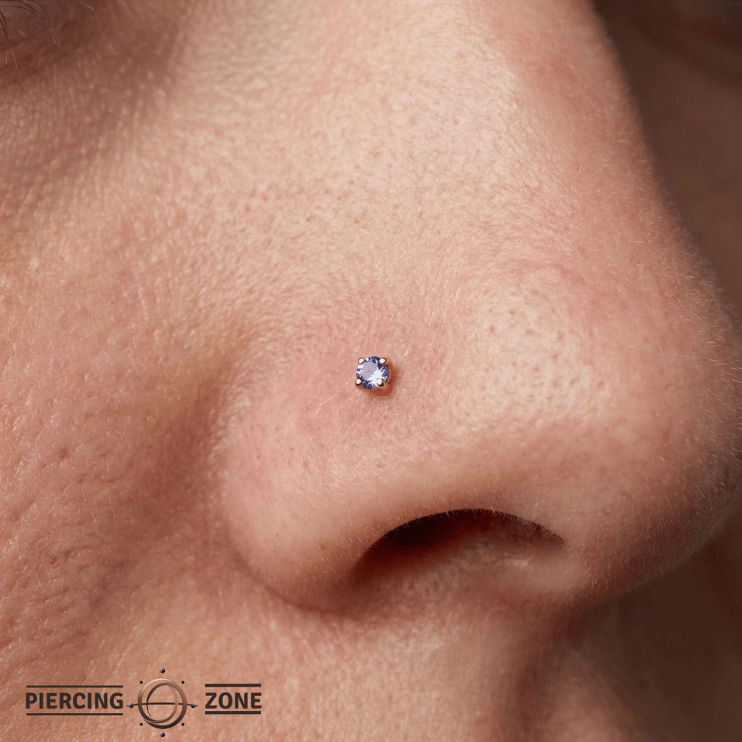 Tanzanite Prong – AAA Gemstone Stud – 14K Gold Threadless End - piercing - zone.com