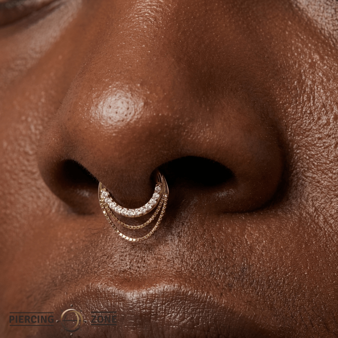 Tempeste – CZ & Chain Accent – 14K Gold Clicker Ring - piercing - zone.com