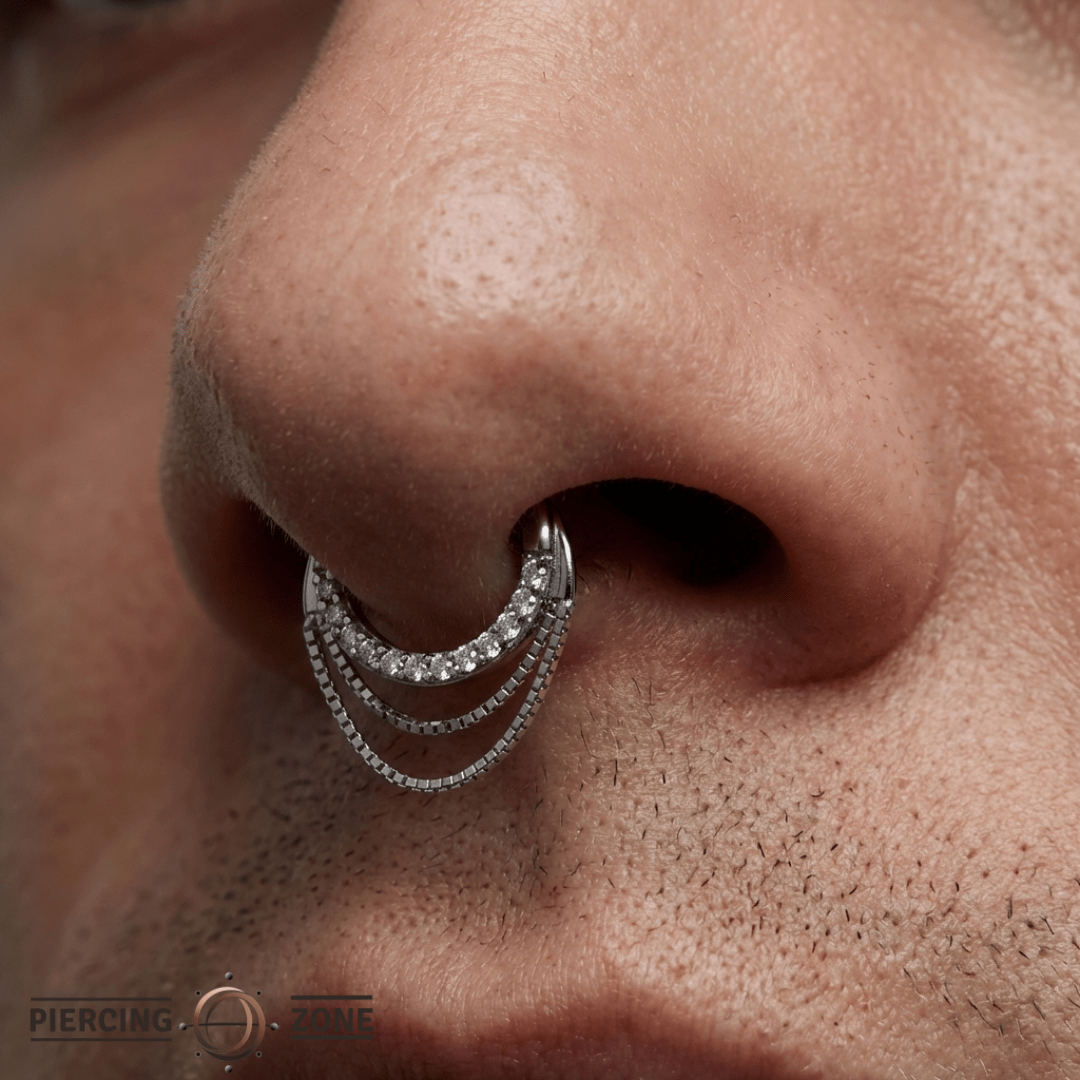 Tempeste – CZ & Chain Accent – 14K Gold Clicker Ring - piercing - zone.com