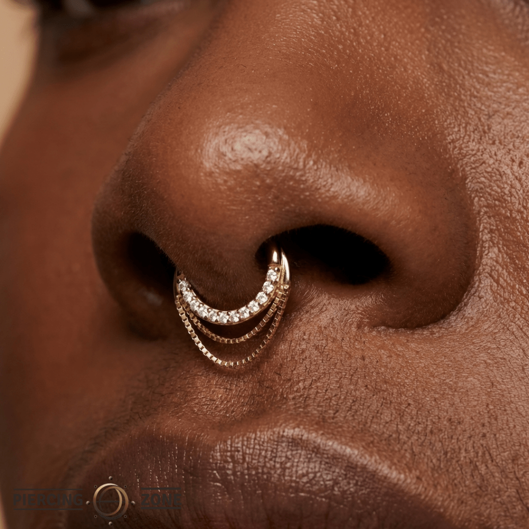 Tempeste – Diamond & Chain Clicker – 14K Gold Statement Ring - piercing - zone.com