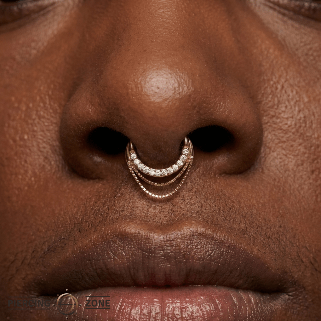 Tempeste – Diamond & Chain Clicker – 14K Gold Statement Ring - piercing - zone.com