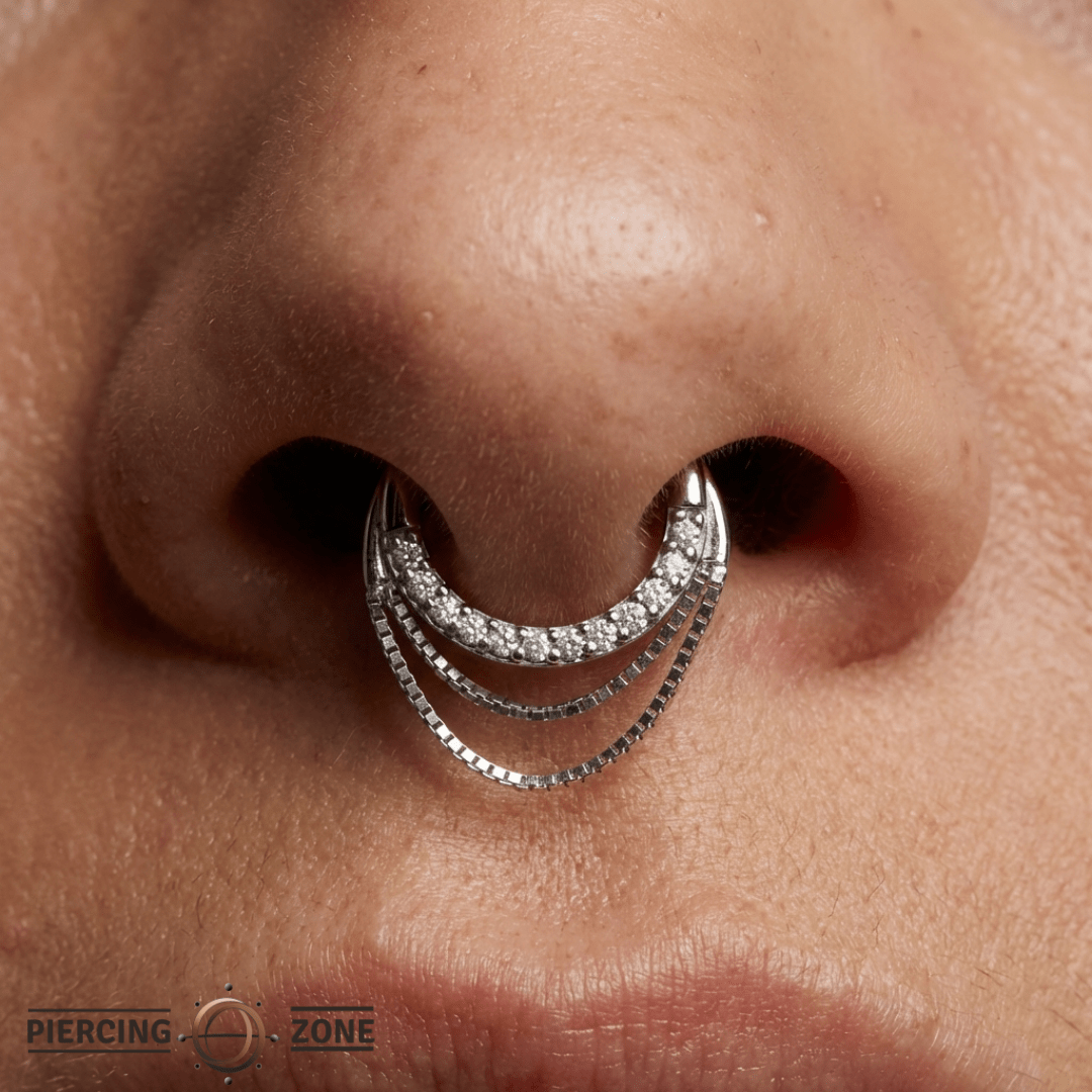 Tempeste – Diamond & Chain Clicker – 14K Gold Statement Ring - piercing - zone.com