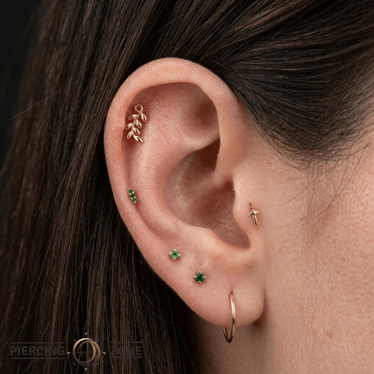 Tendril – 14K Gold Curved Botanical Threadless Pin - piercing - zone.com