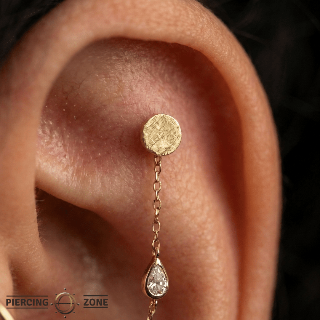 Textured Disk – Laser - Finished Minimalist – 14K Gold Threadless End - piercing - zone.com