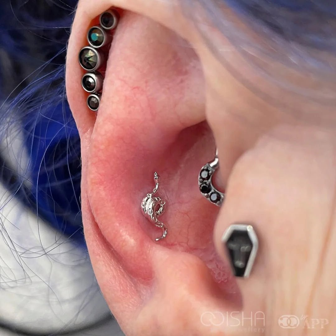 Textured Snake – Scaled Curve – 14K Gold Threadless End - piercing - zone.com