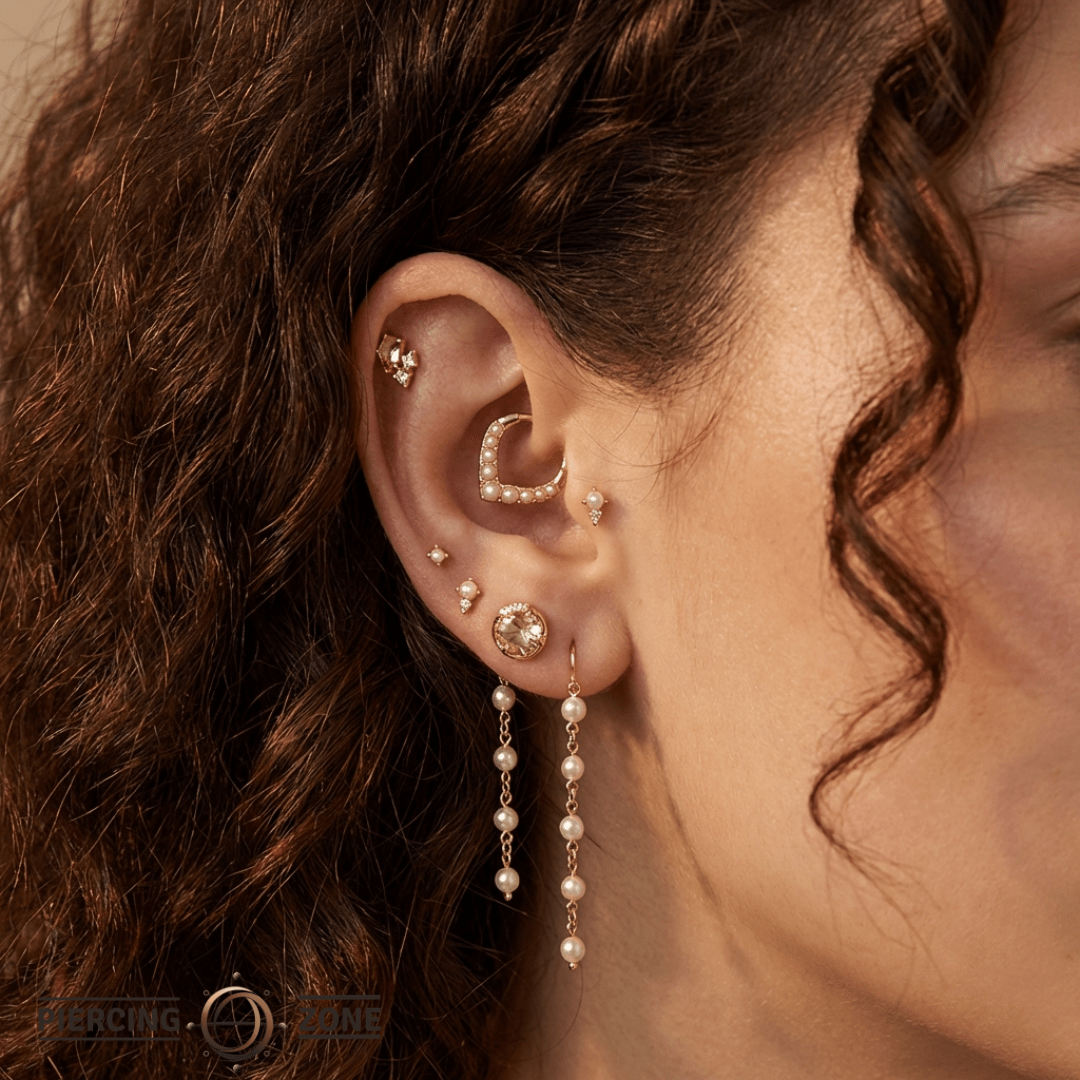 The Light – Pearl & CZ Duo – 14K Gold Threadless End - piercing - zone.com