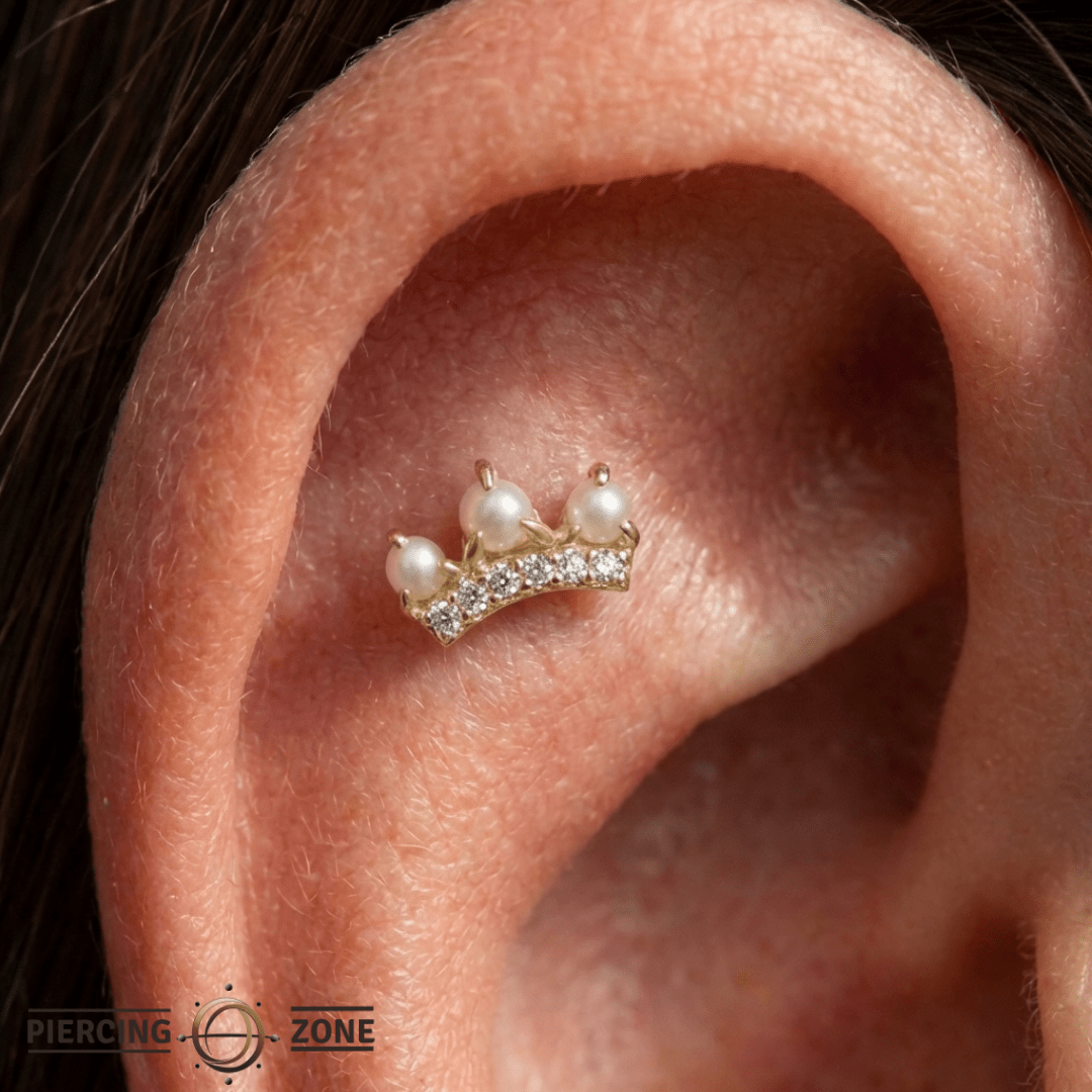 The Vow – Freshwater Pearl & CZ Cluster – 14K Gold Threadless End - piercing - zone.com