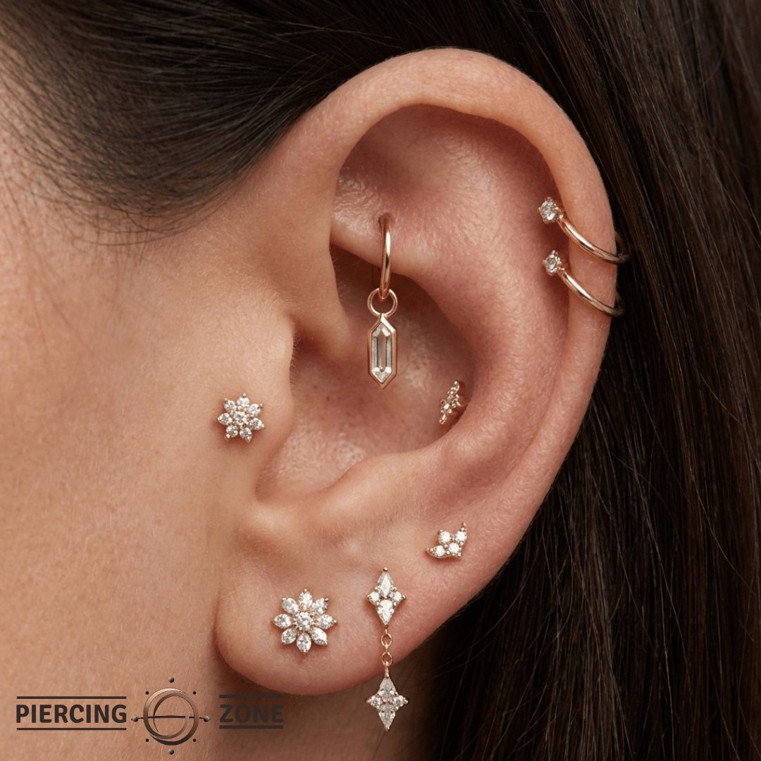 Theory – CZ Bar – 14K Gold Charm - piercing - zone.com