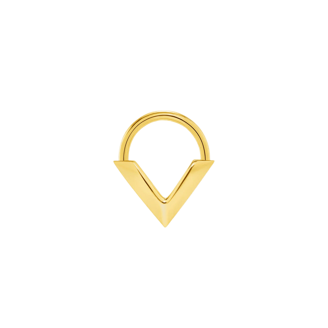 Thick V Seamless Ring – 14K Gold Cup & Divot Design - piercing - zone.com