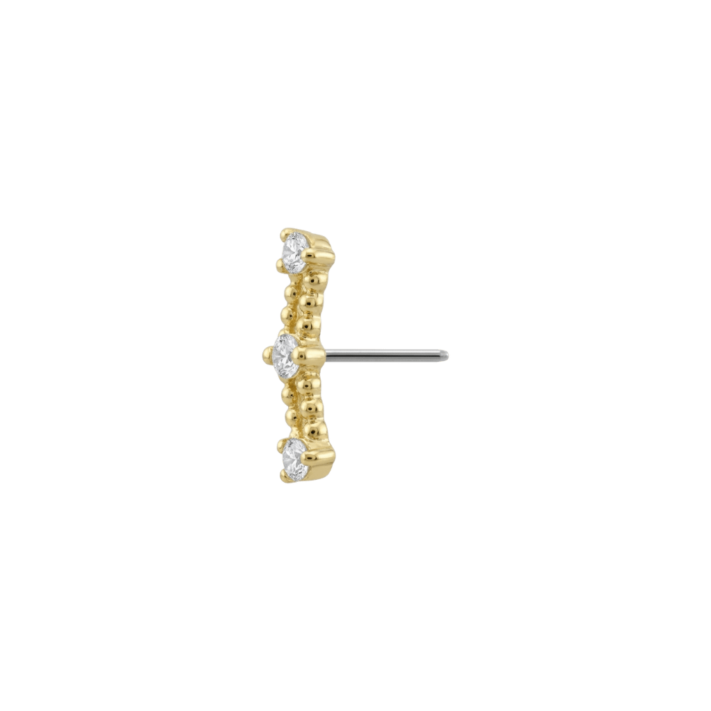 Three Gem Bar - 18K Gold Threadless/Threaded End - piercing-zone.com