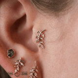 Thriving Leaf – Organic Texture – 14K Gold Threadless End - piercing - zone.com