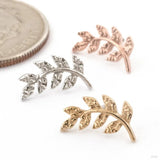 Thriving Leaf – Organic Texture – 14K Gold Threadless End - piercing - zone.com