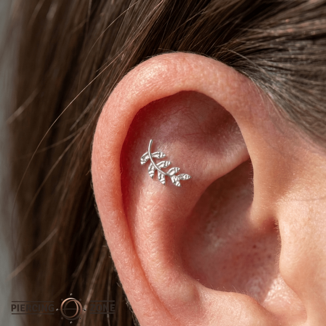 Thriving Leaf – Organic Texture – 14K Gold Threadless End - piercing - zone.com