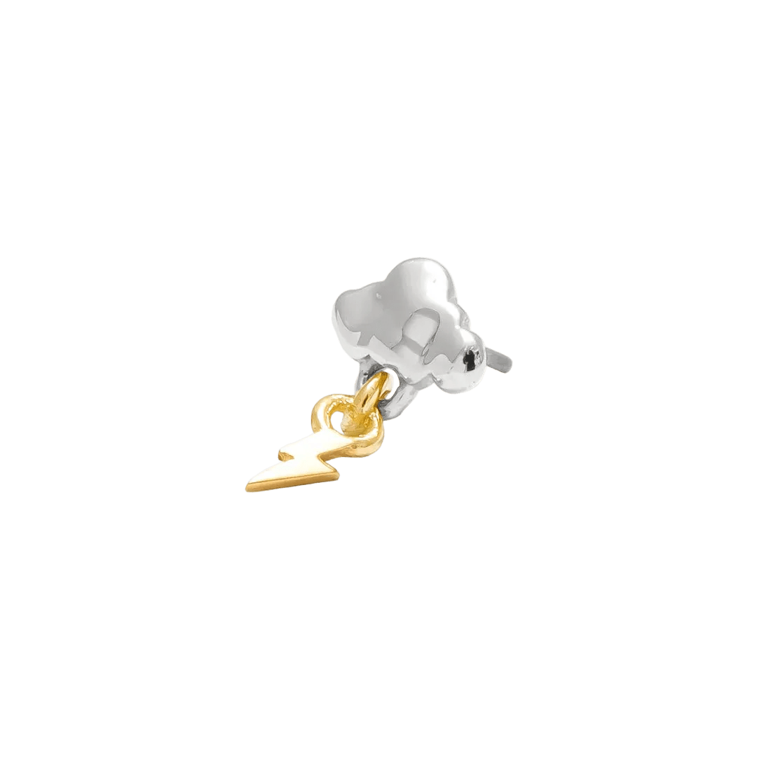 Thunderstruck Pin - 14K Gold Lightning Threadless End - piercing - zone.com