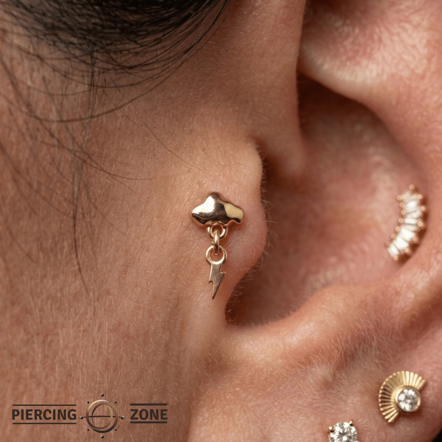 Thunderstruck Pin - 14K Gold Lightning Threadless End - piercing - zone.com