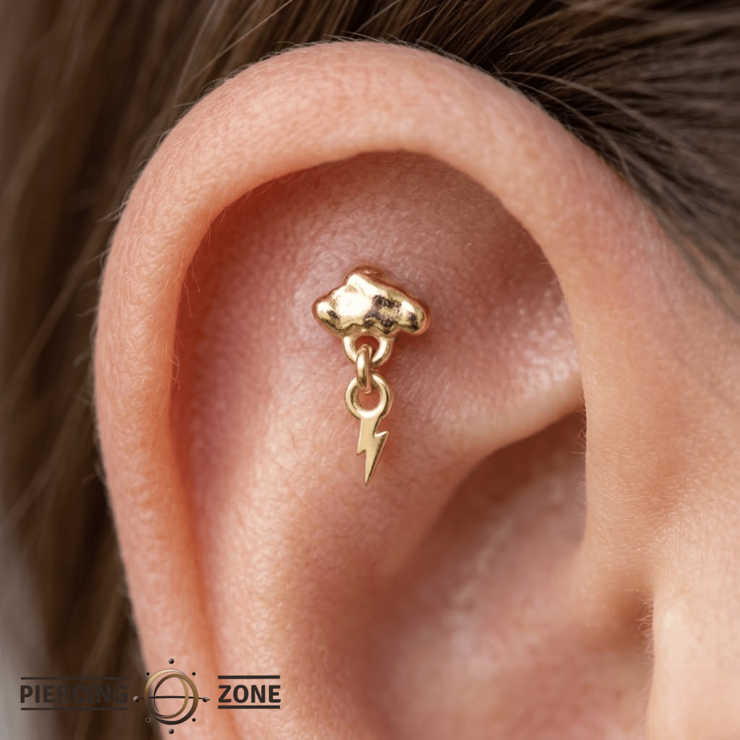 Thunderstruck Pin - 14K Gold Lightning Threadless End - piercing - zone.com