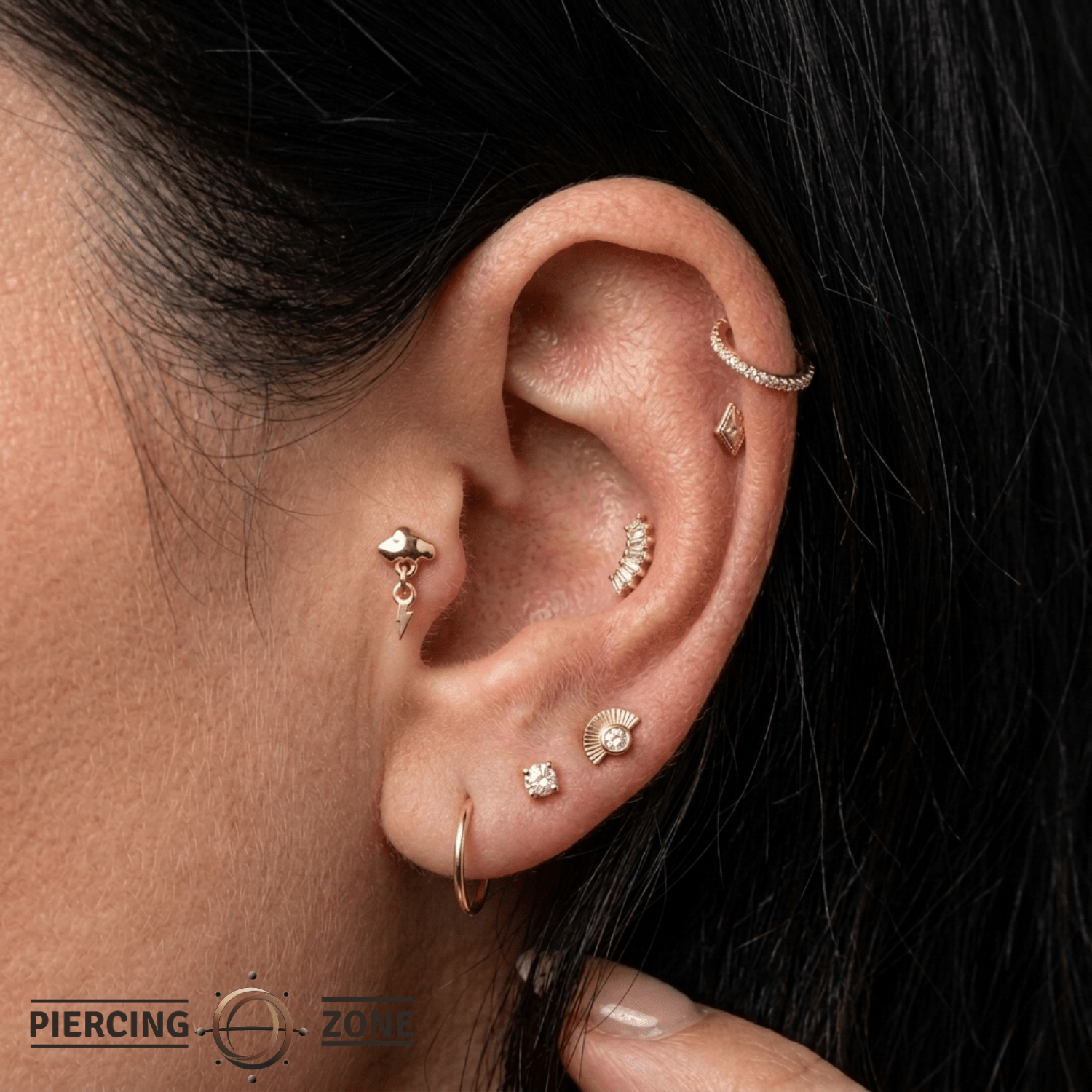 Thunderstruck Pin - 14K Gold Lightning Threadless End - piercing - zone.com