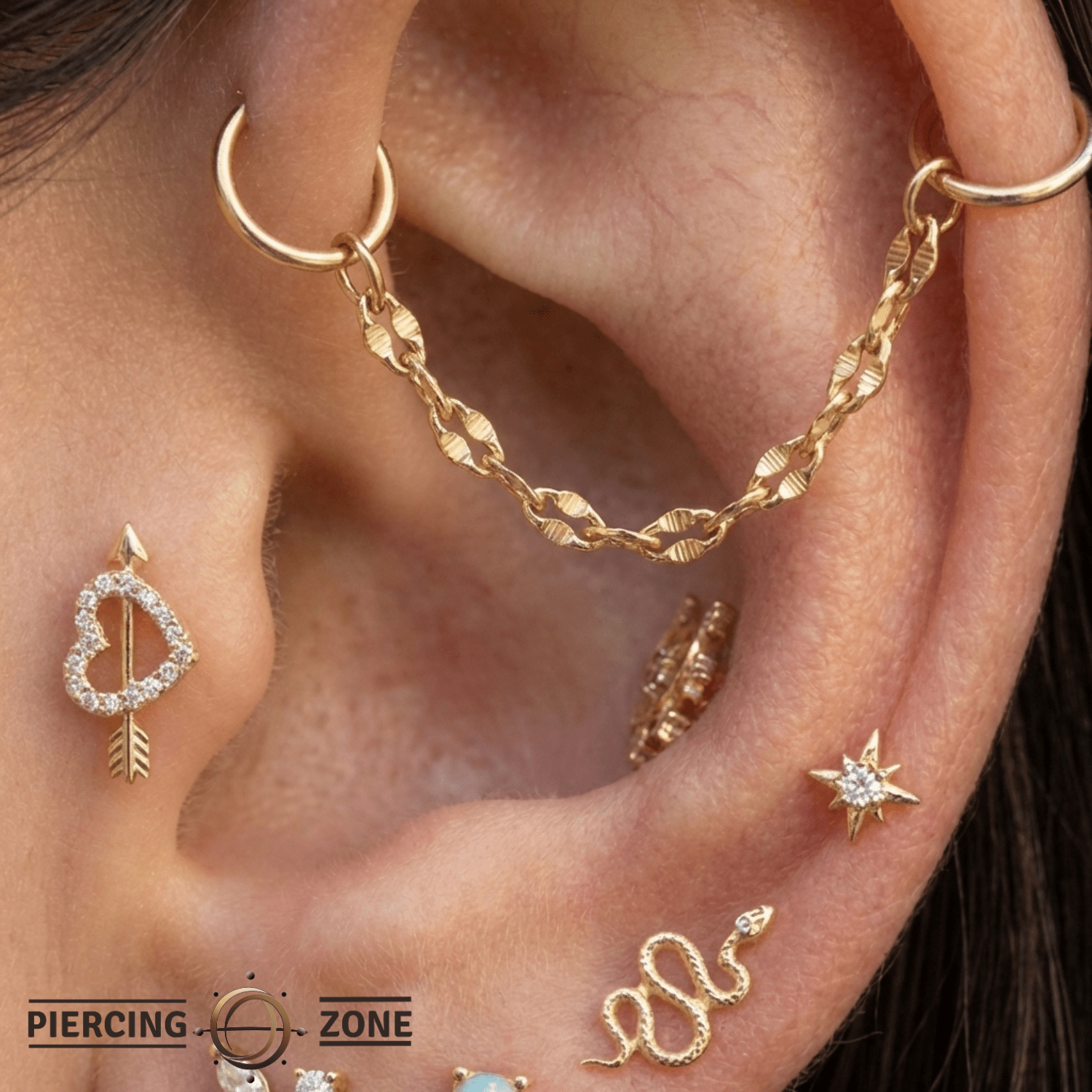 Tile Chain – 14K Gold Piercing Chain - piercing - zone.com