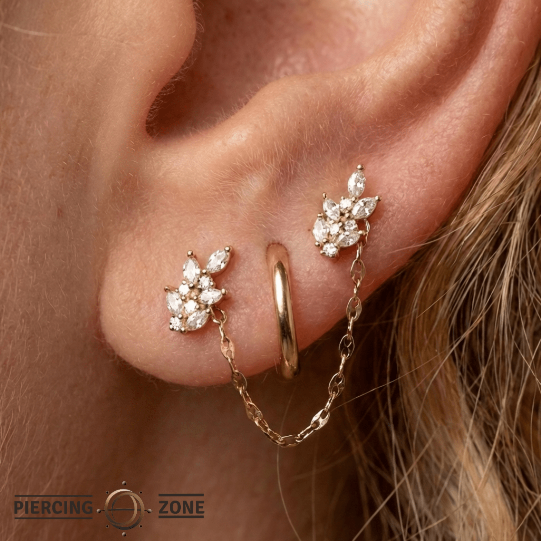 Tile Chain – 14K Gold Piercing Connector - piercing - zone.com