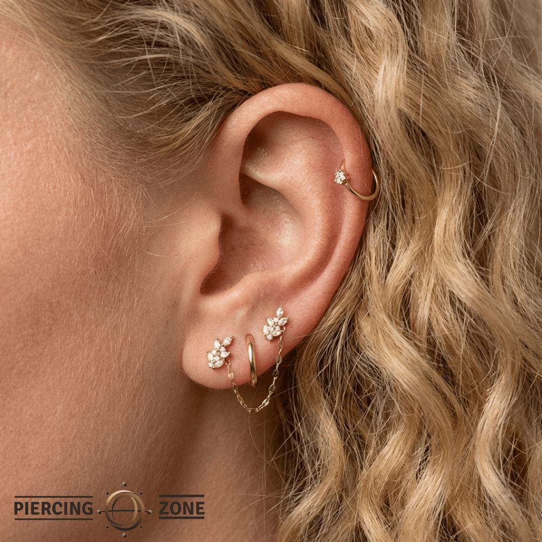 Tile Chain – 14K Gold Piercing Connector - piercing - zone.com