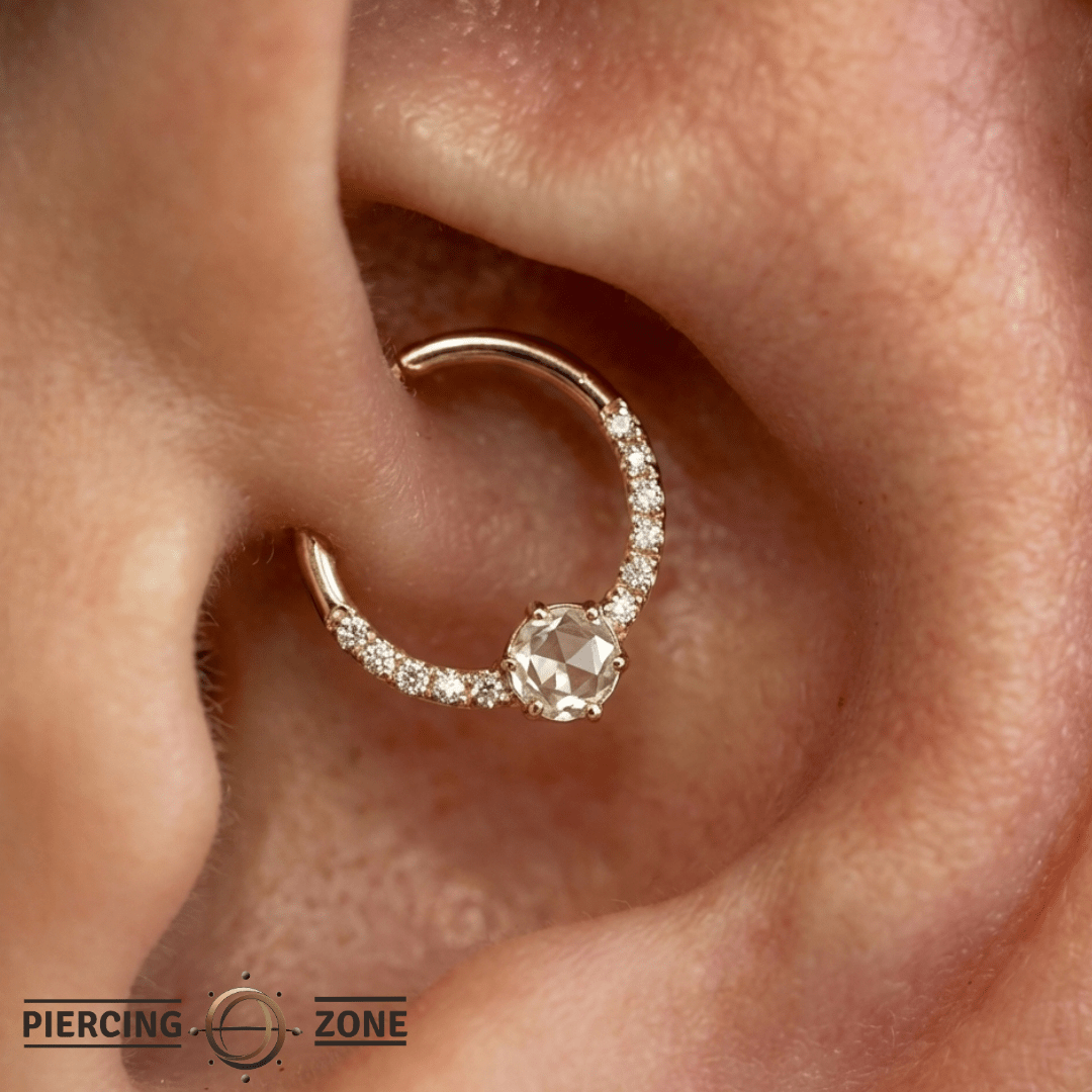 Tinsley – White Sapphire & CZ Halo – 14K Gold Clicker Ring - piercing - zone.com