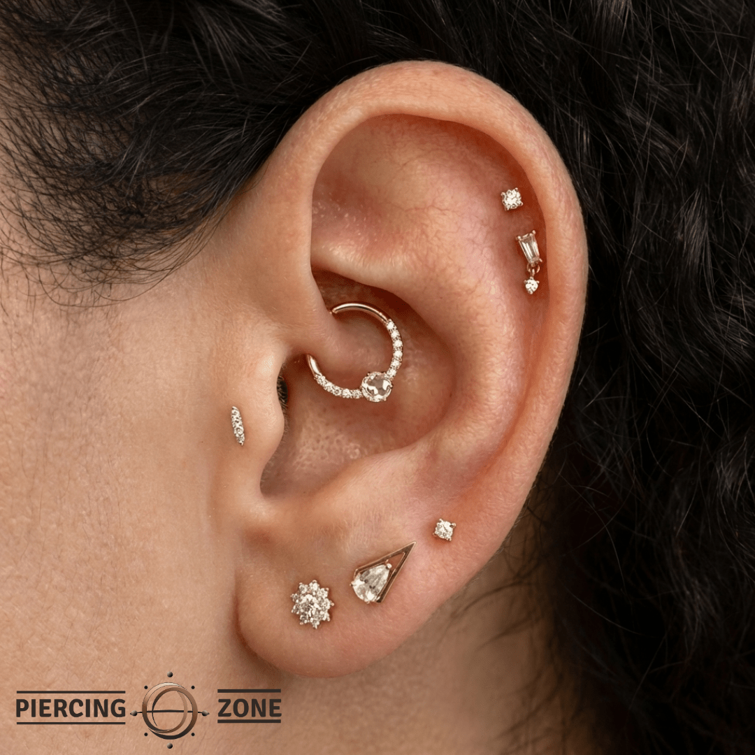 Tinsley – White Sapphire & CZ Halo – 14K Gold Clicker Ring - piercing - zone.com