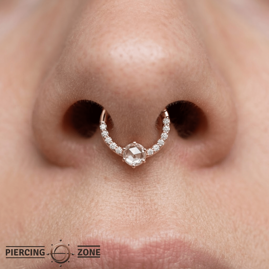 Tinsley – White Sapphire & CZ Halo – 14K Gold Clicker Ring - piercing - zone.com
