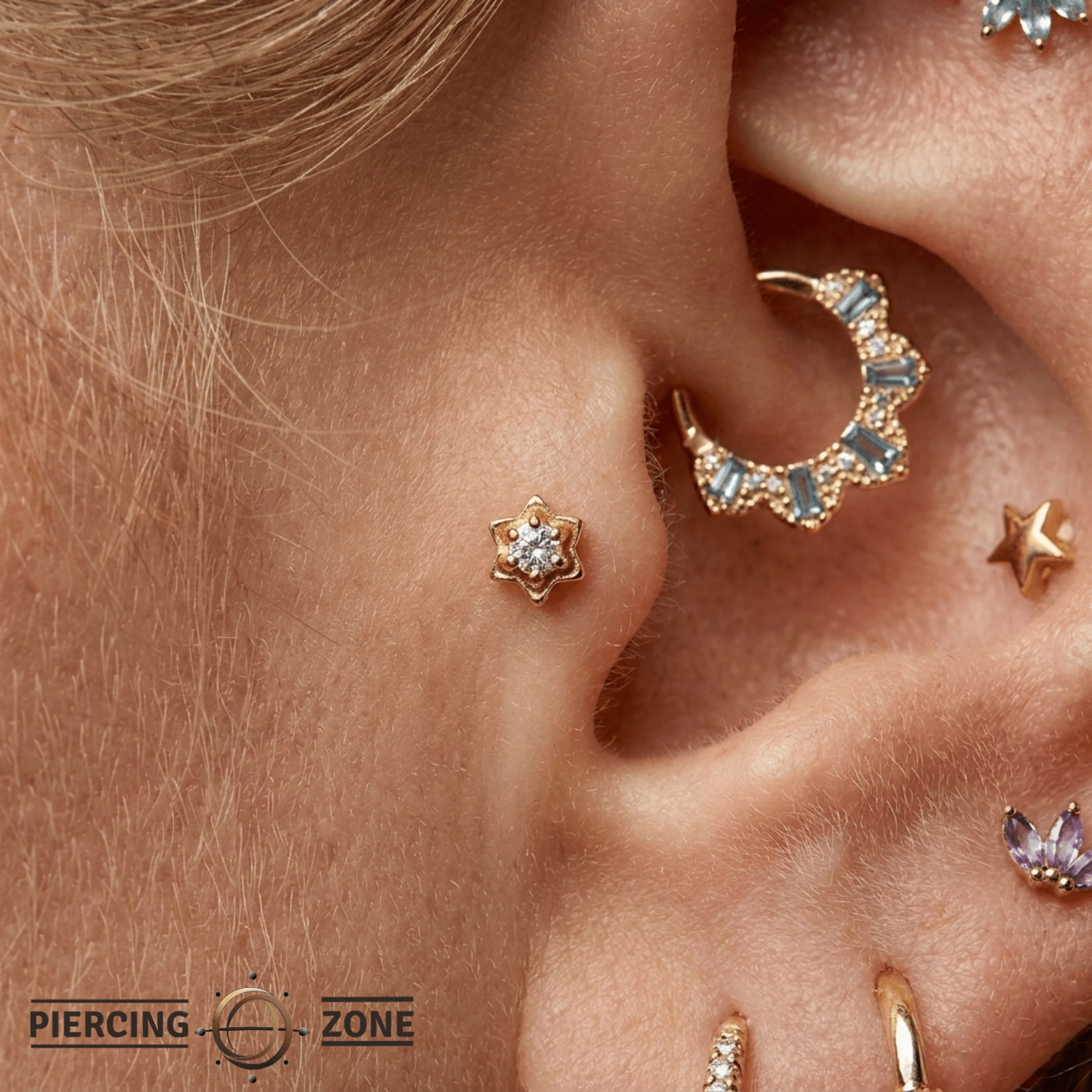 Tiny Lotus Pin - 14K Gold Gem Threadless End - piercing - zone.com
