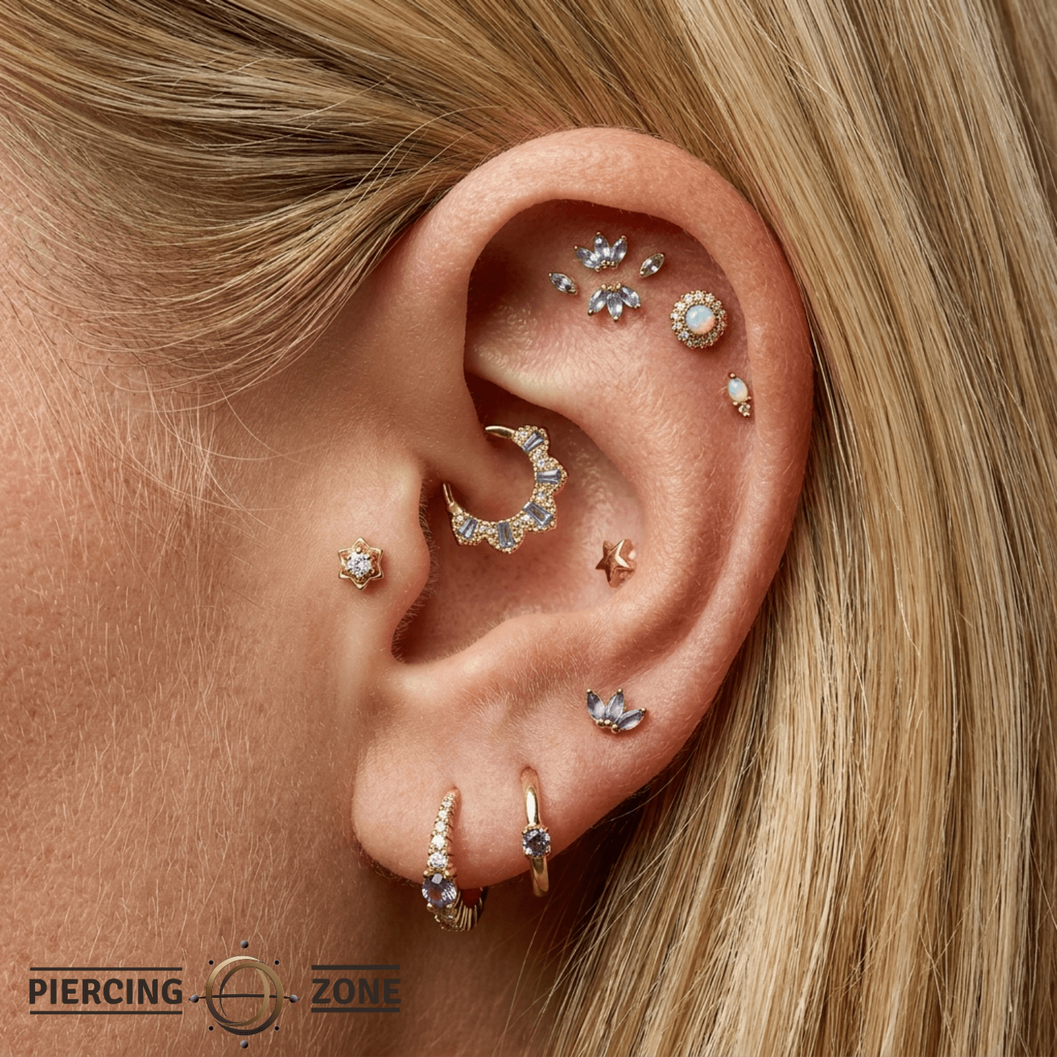 Tiny Lotus Pin - 14K Gold Gem Threadless End - piercing - zone.com