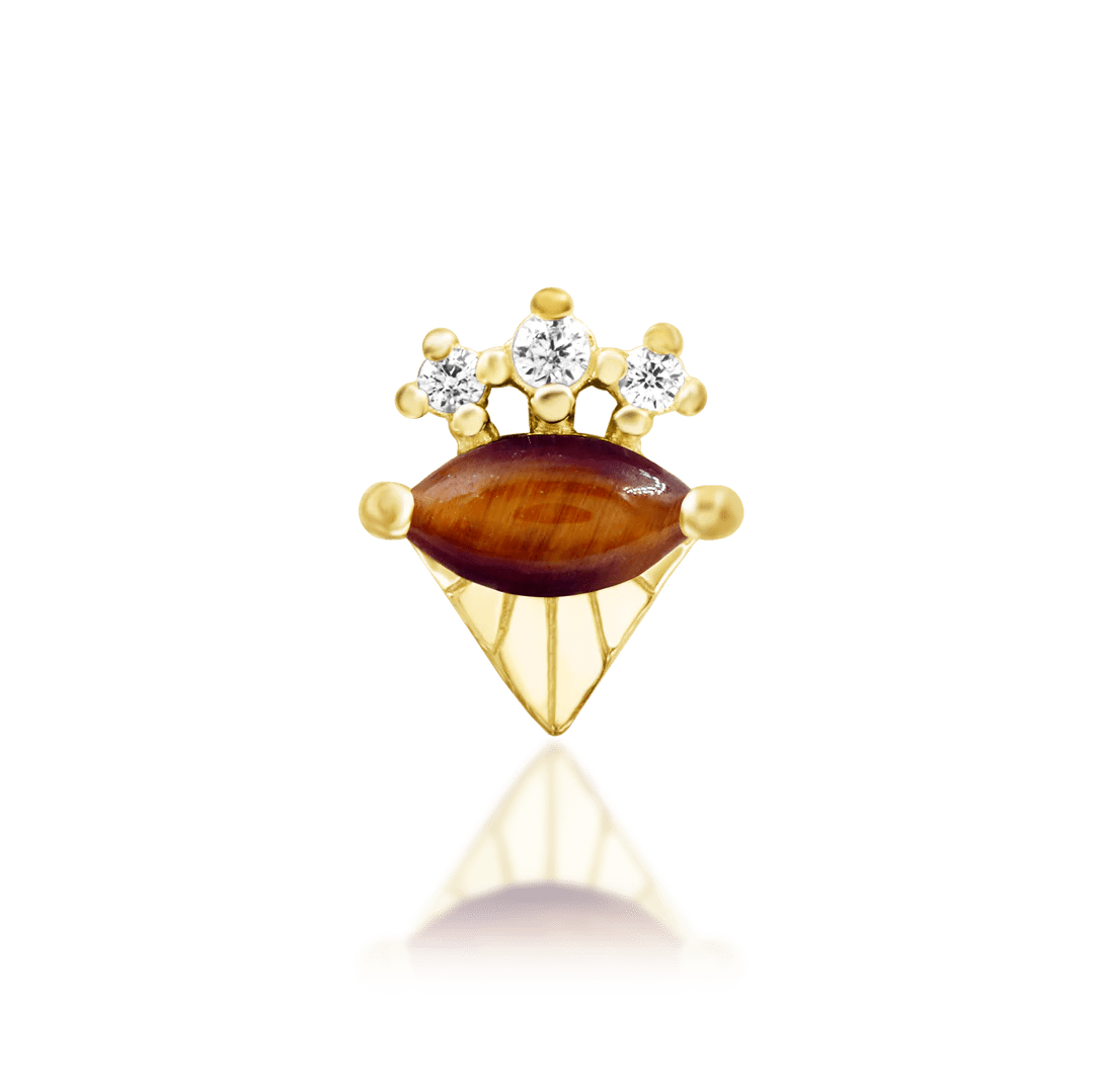 Tora – Tiger Eye & CZ Cluster – 14K Gold Threadless End - piercing - zone.com