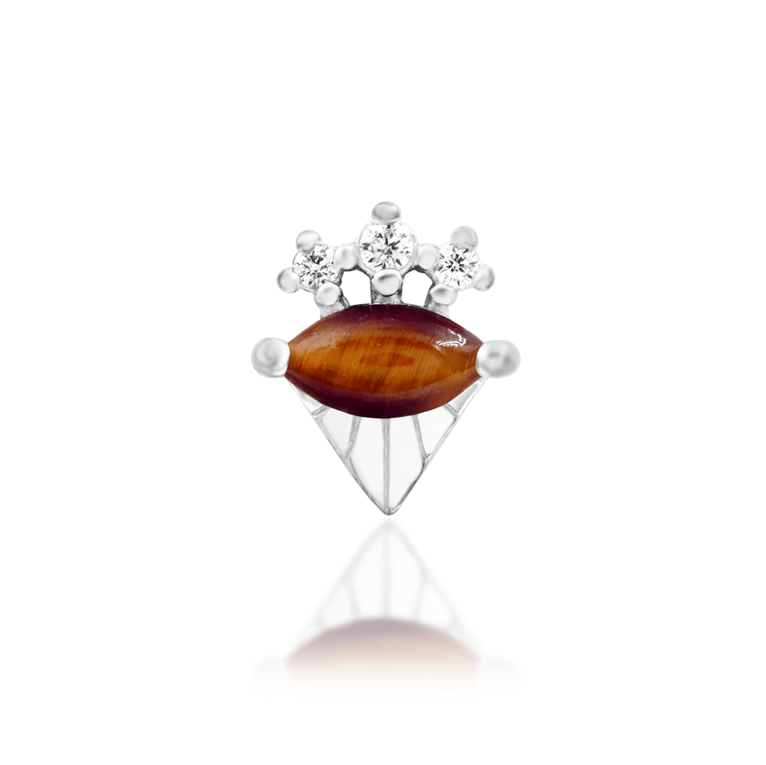 Tora – Tiger Eye & CZ Cluster – 14K Gold Threadless End - piercing - zone.com
